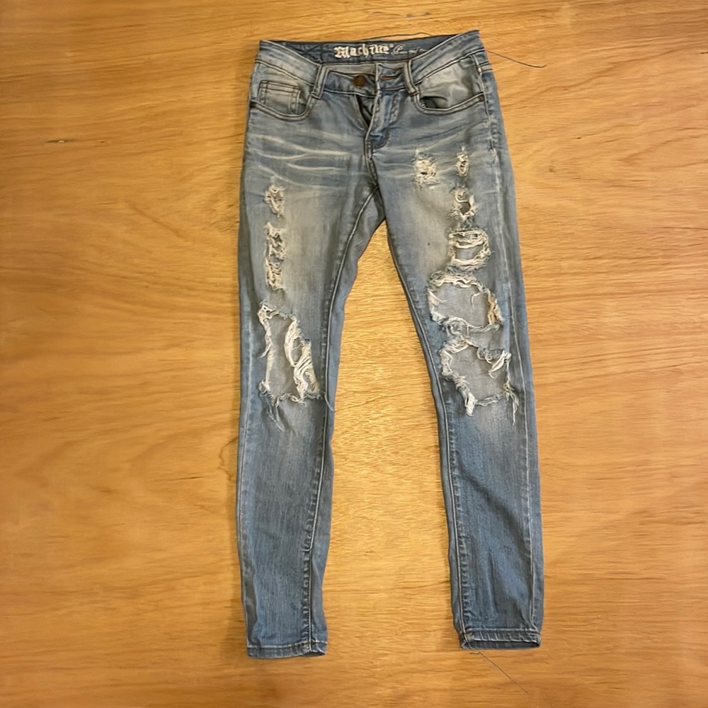 Machine denim size 0, USA size 25 - 97% cotton and 3% spandex